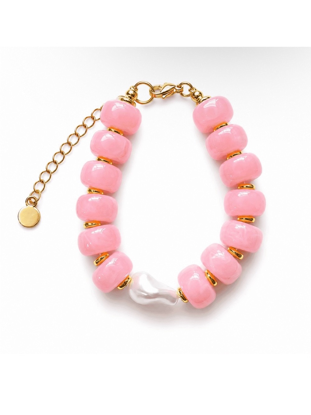 Pink Block Bead Pearl Bracelet with extender MM-01972